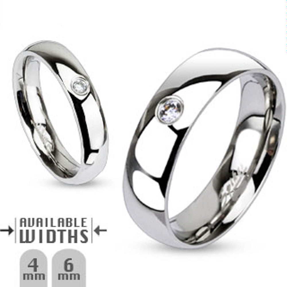 Classic Cubic Zirconia Stainless Steel Wedding Band Ring 4 or 6mm Wide Size 4-13
